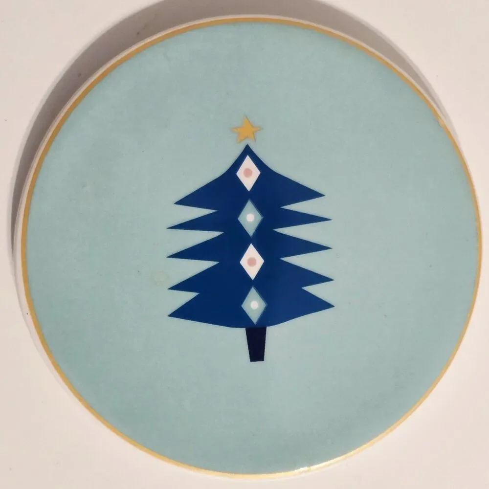 PIER 1 Christmas Tree Coasters Set Of 4 Ceramic Unique Designs & Colors Padded